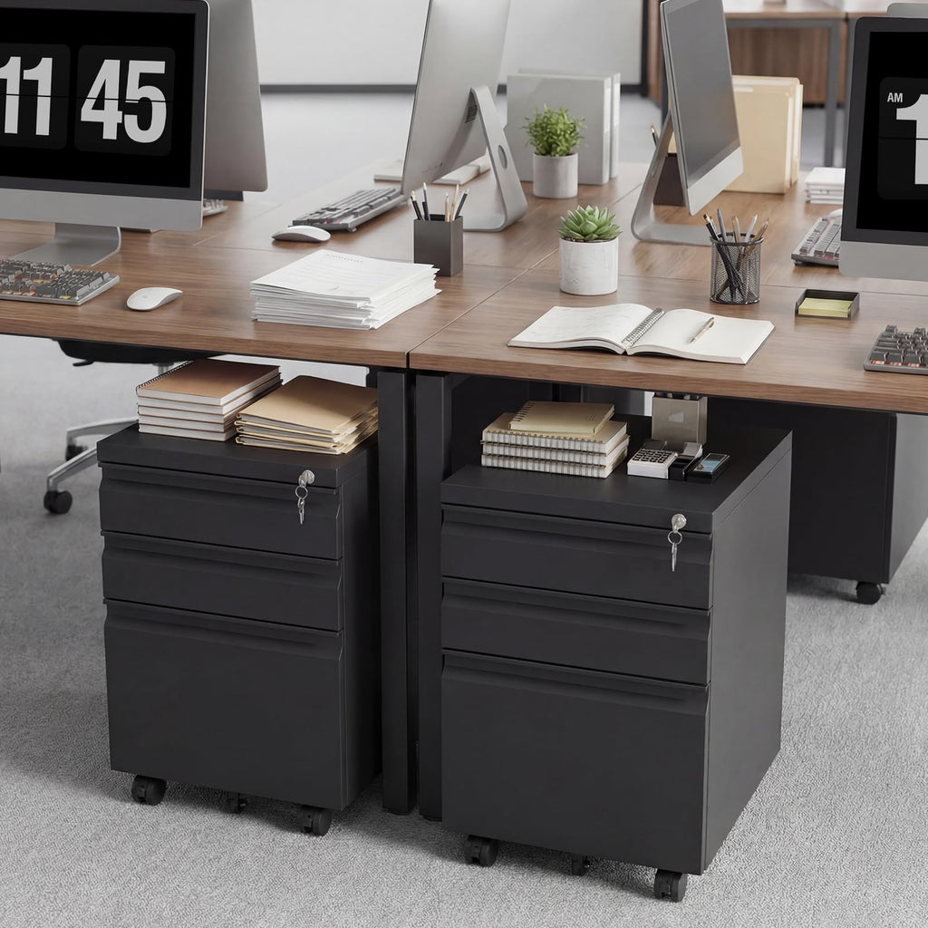 Black 3 Drawer Metal File Cabinet with Lock V836712