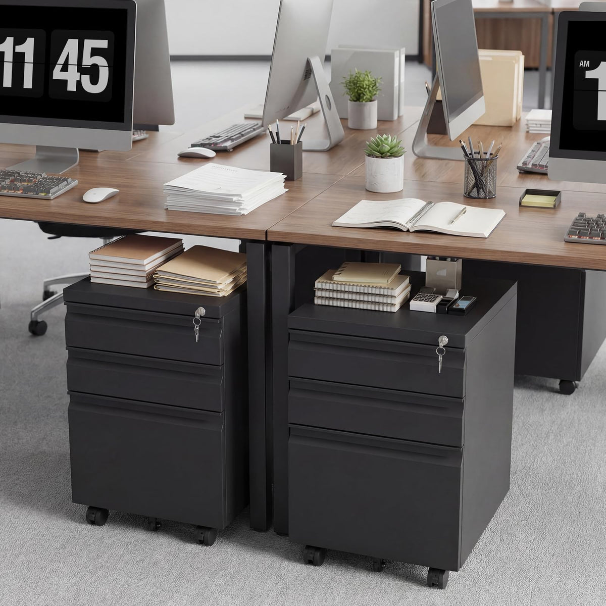 Black 3 Drawer Metal File Cabinet with Lock V836712