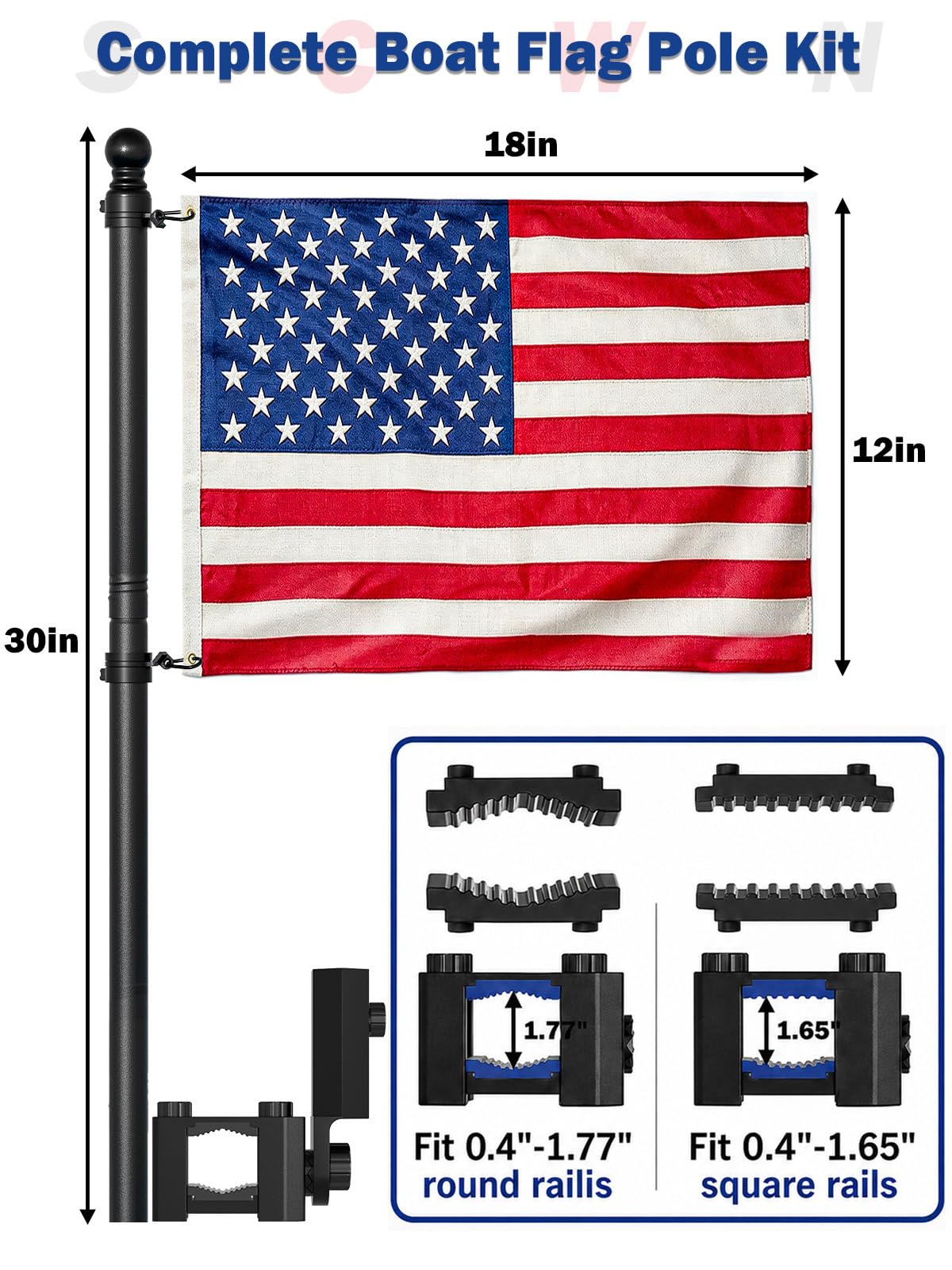2.5FT Stainless Steel Boat Flag Pole Kit S71207
