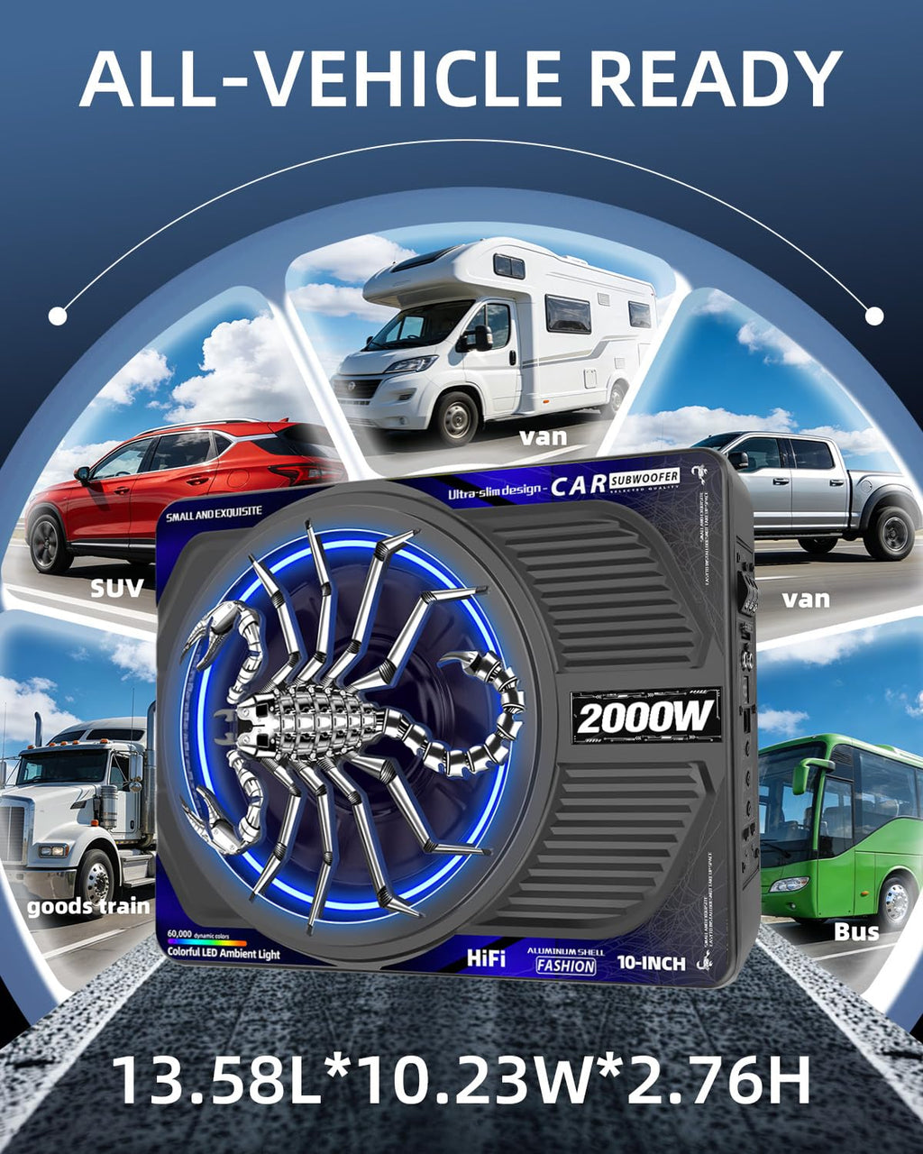 2000W 10 Inch Underseat Car Subwoofer and Amp Package X94002