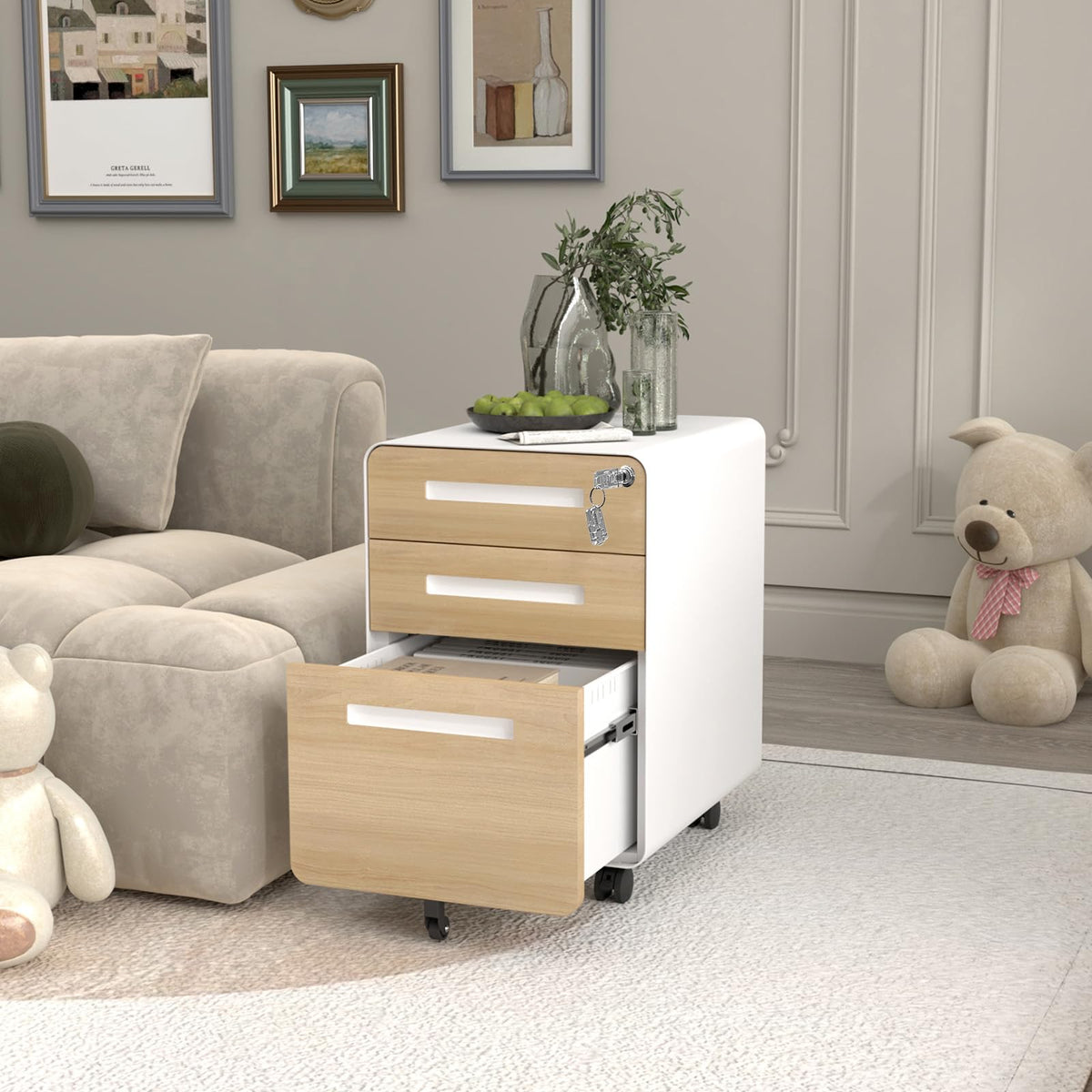 3 Drawer Mobile Metal File Cabinet with Lock O242
