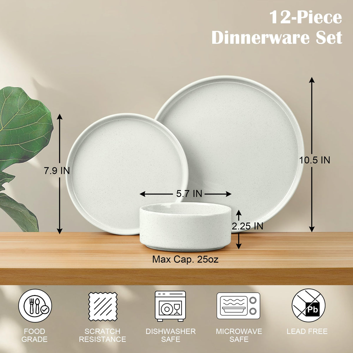 Speckled White 12 Pc Stoneware Dinnerware Set B916731