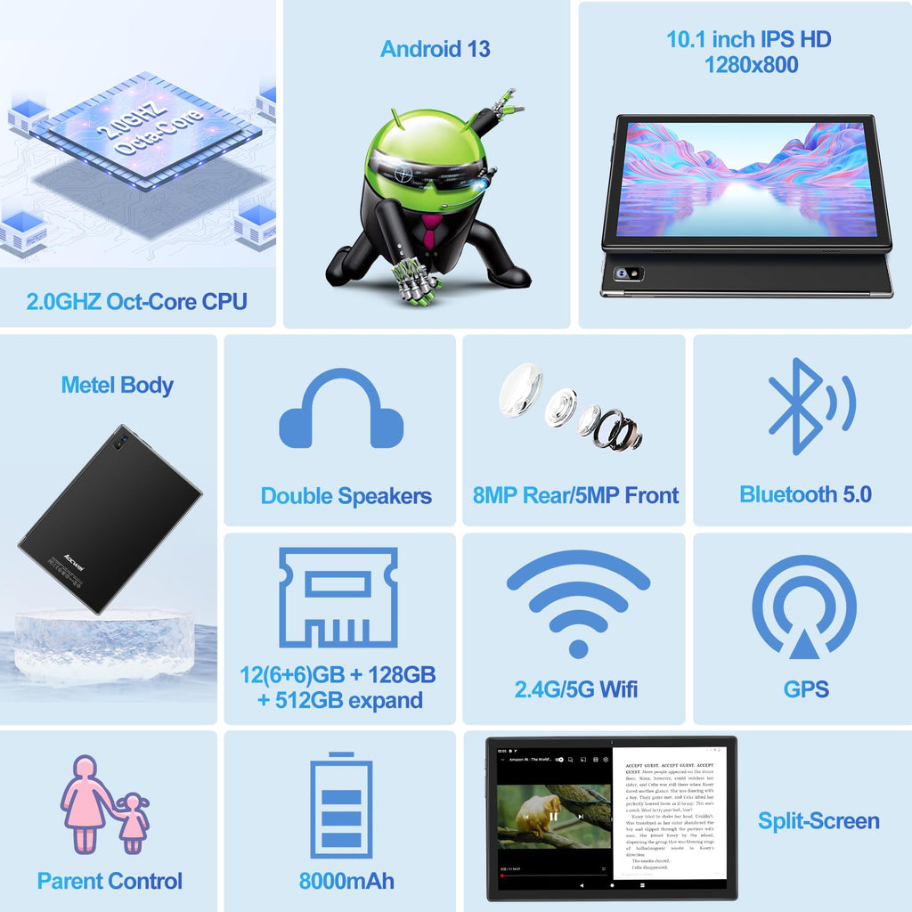 Black 12GB RAM 128GB ROM 10 Inch Android Tablet with Keyboard Y604846