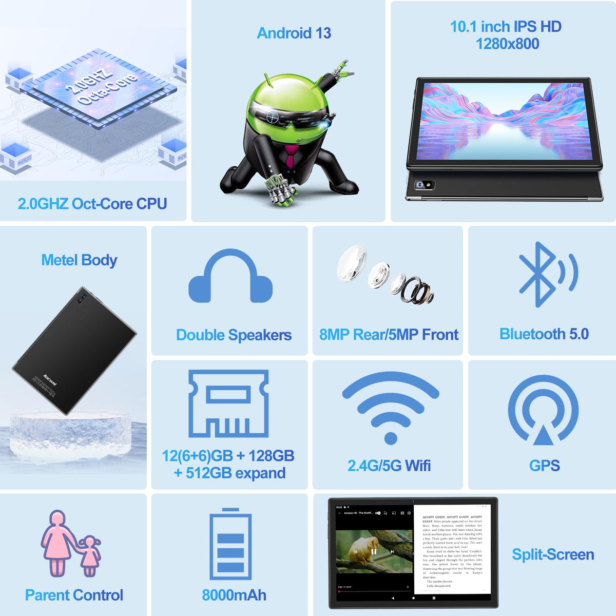 Black 12GB RAM 128GB ROM 10 Inch Android Tablet with Keyboard Y604846