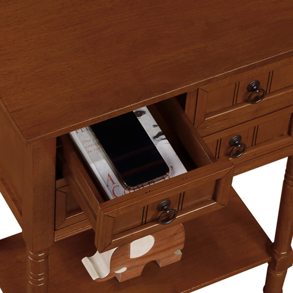 Cherry Hall Table with 3 Storage Drawers and Shelf Y589
