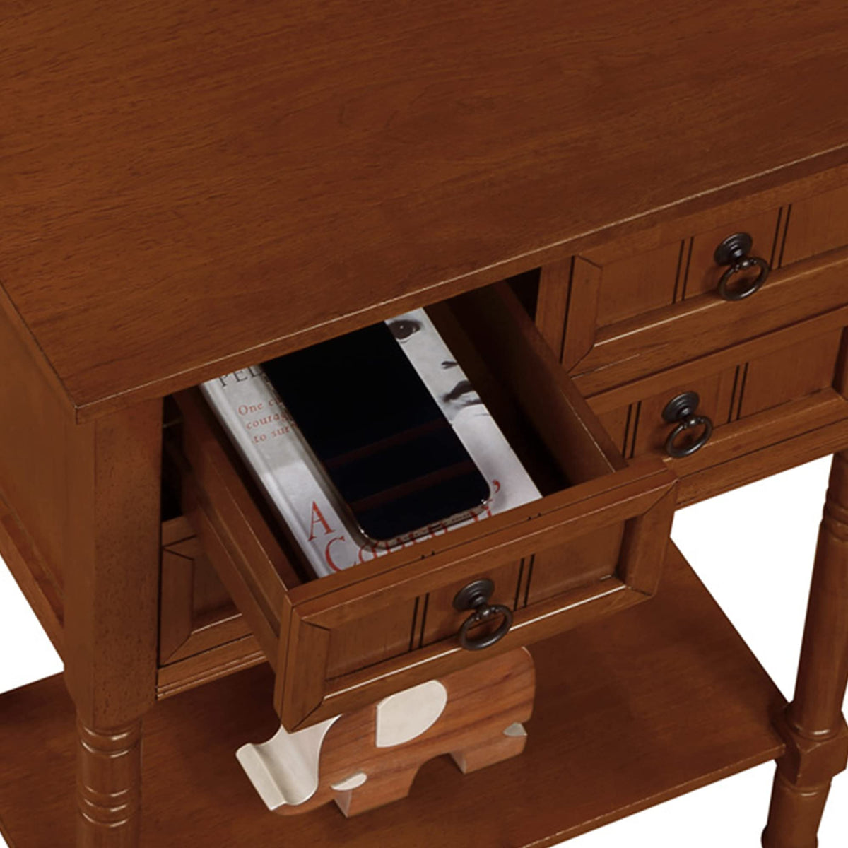 Cherry Hall Table with 3 Storage Drawers and Shelf Y589