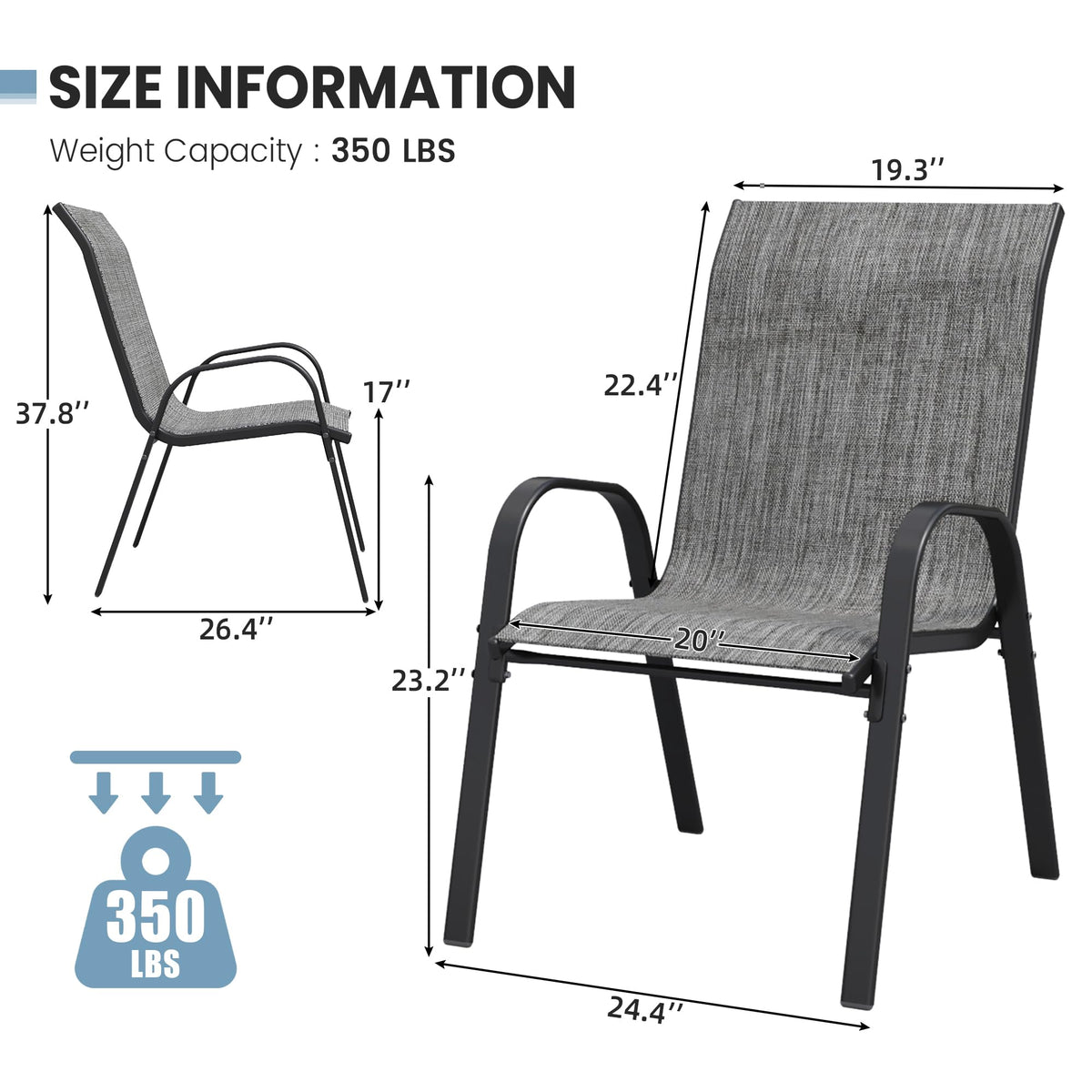 Light Gray Stacking Patio Dining Chairs Set of 8 A871329