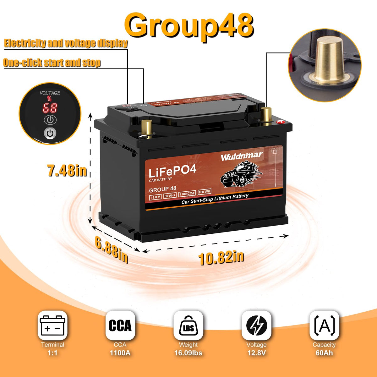 12.8V 60Ah 1100CCA Lithium Automotive Battery M5903