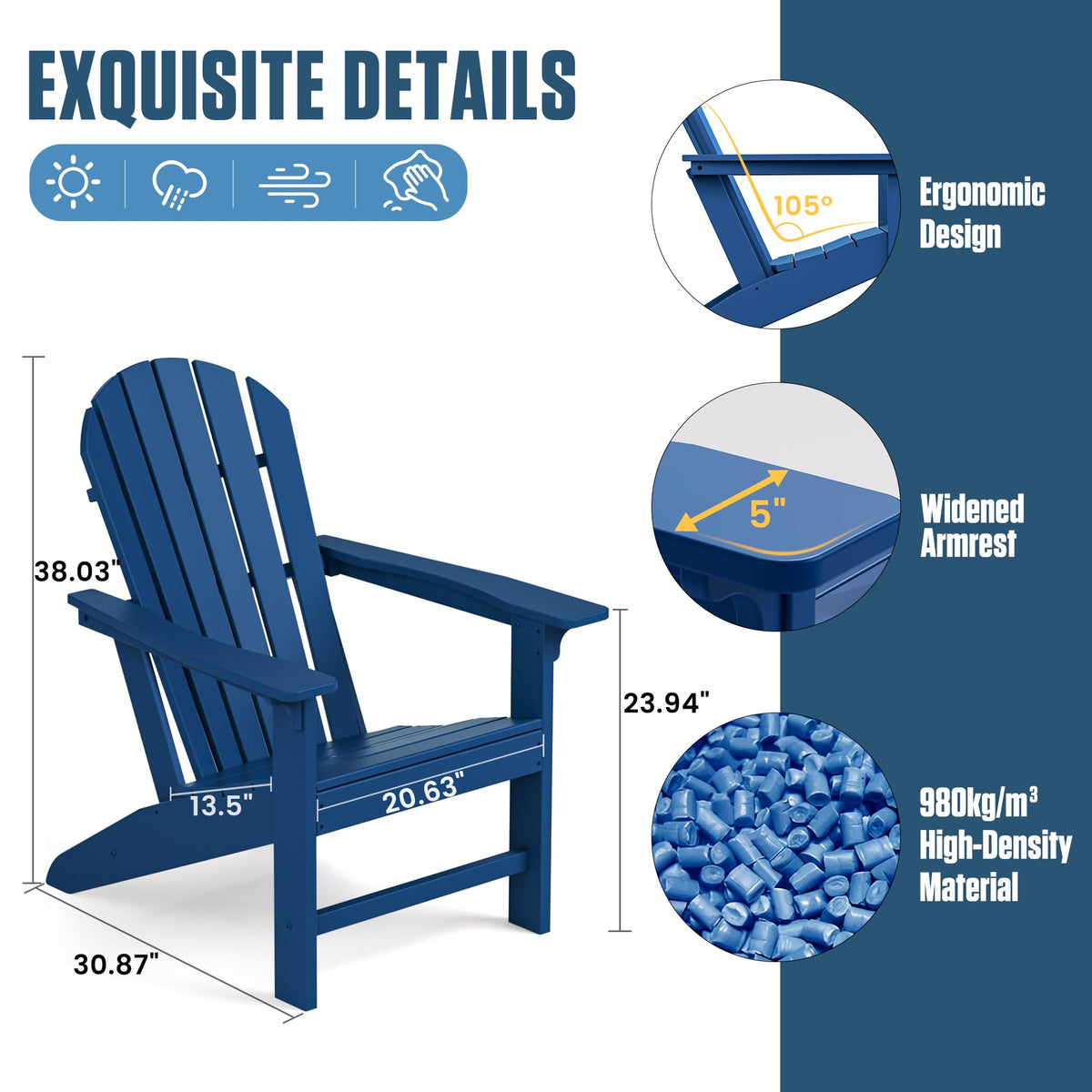 Plastic Adirondack Chair Set of 4 Navy Blue B665