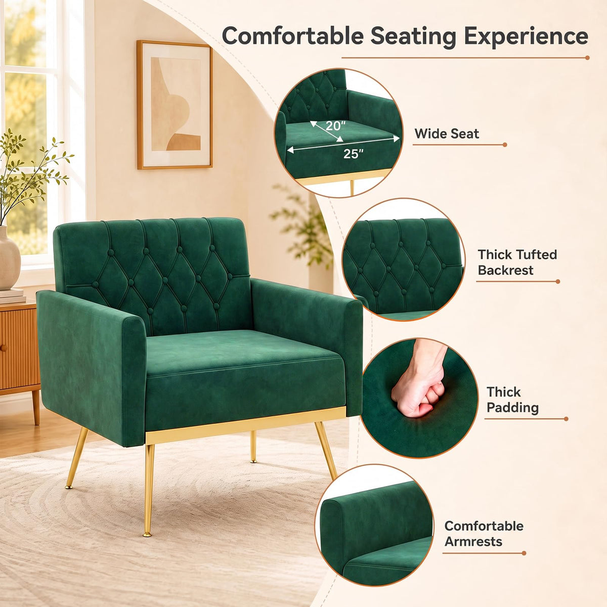 Velvet Accent Chair Set of 2 Emerald Green L58528