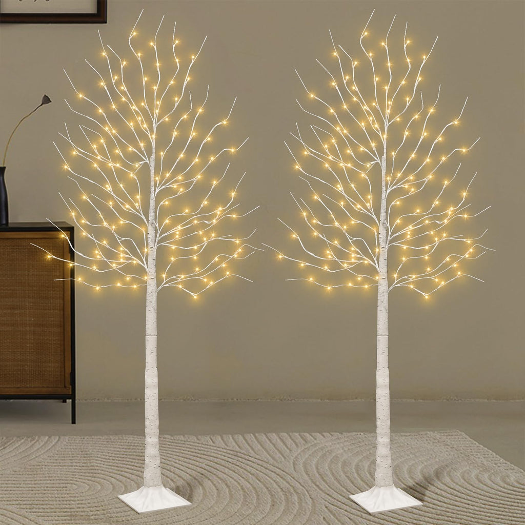 Set of 2 6 feet Lighted Birch Tree 160 LED Warm White U337740