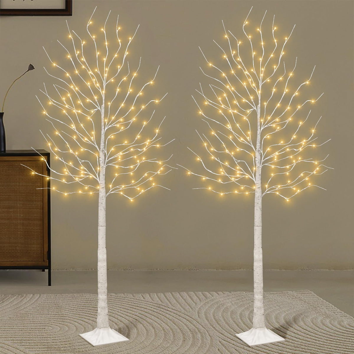 Set of 2 6 feet Lighted Birch Tree 160 LED Warm White U337740