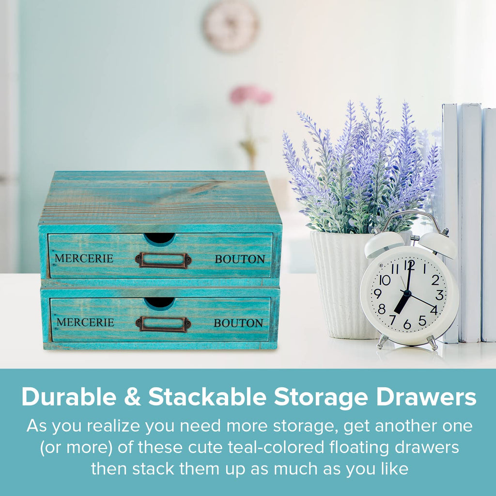 Turquoise Single Drawer Wooden Organizer S11752