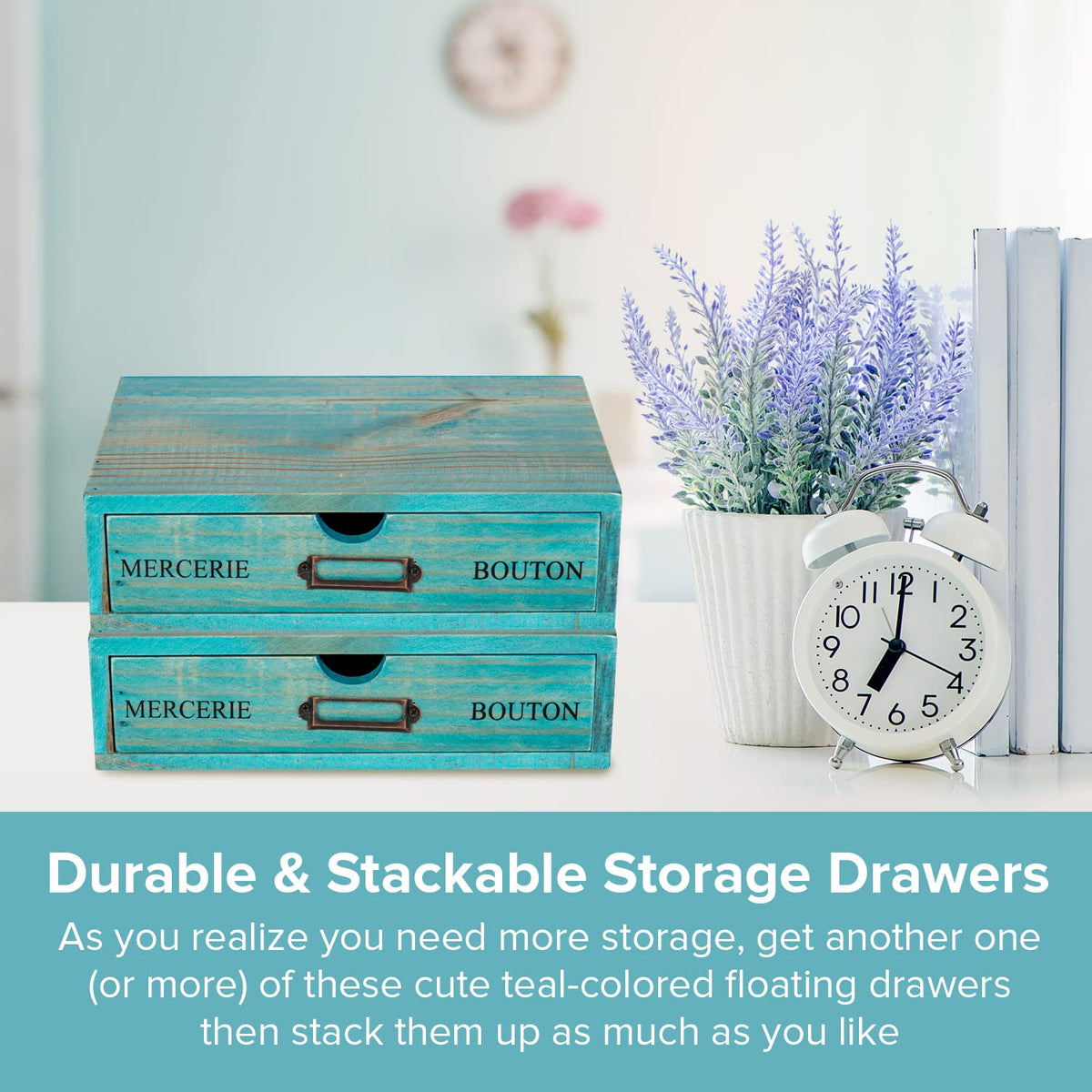 Turquoise Single Drawer Wooden Organizer S11752