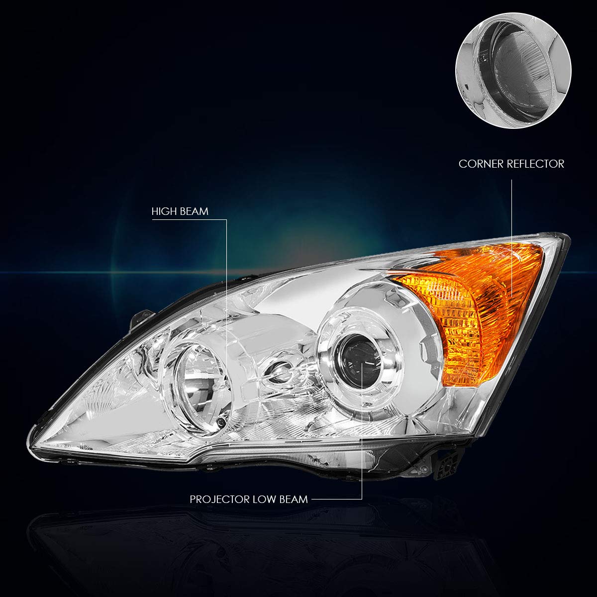 Projector Headlights Assembly with Chrome Housing Amber Corner R164