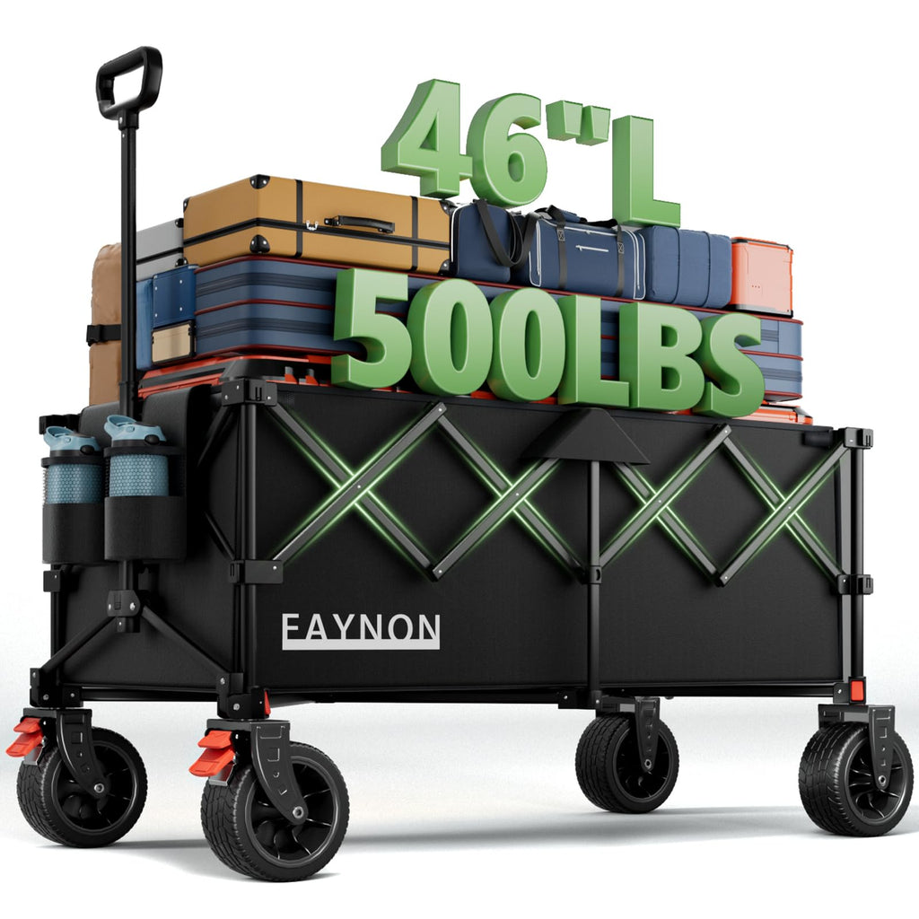 46" Collapsible Foldable Extended Wagon, 500LB Weight Capacity with 280L Heavy Duty Folding Cart, Black F148