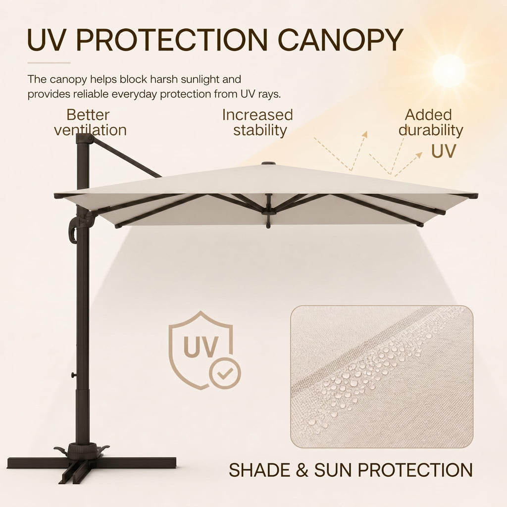 11ft Offset Cantilever Patio Umbrella with Solar Lights W878