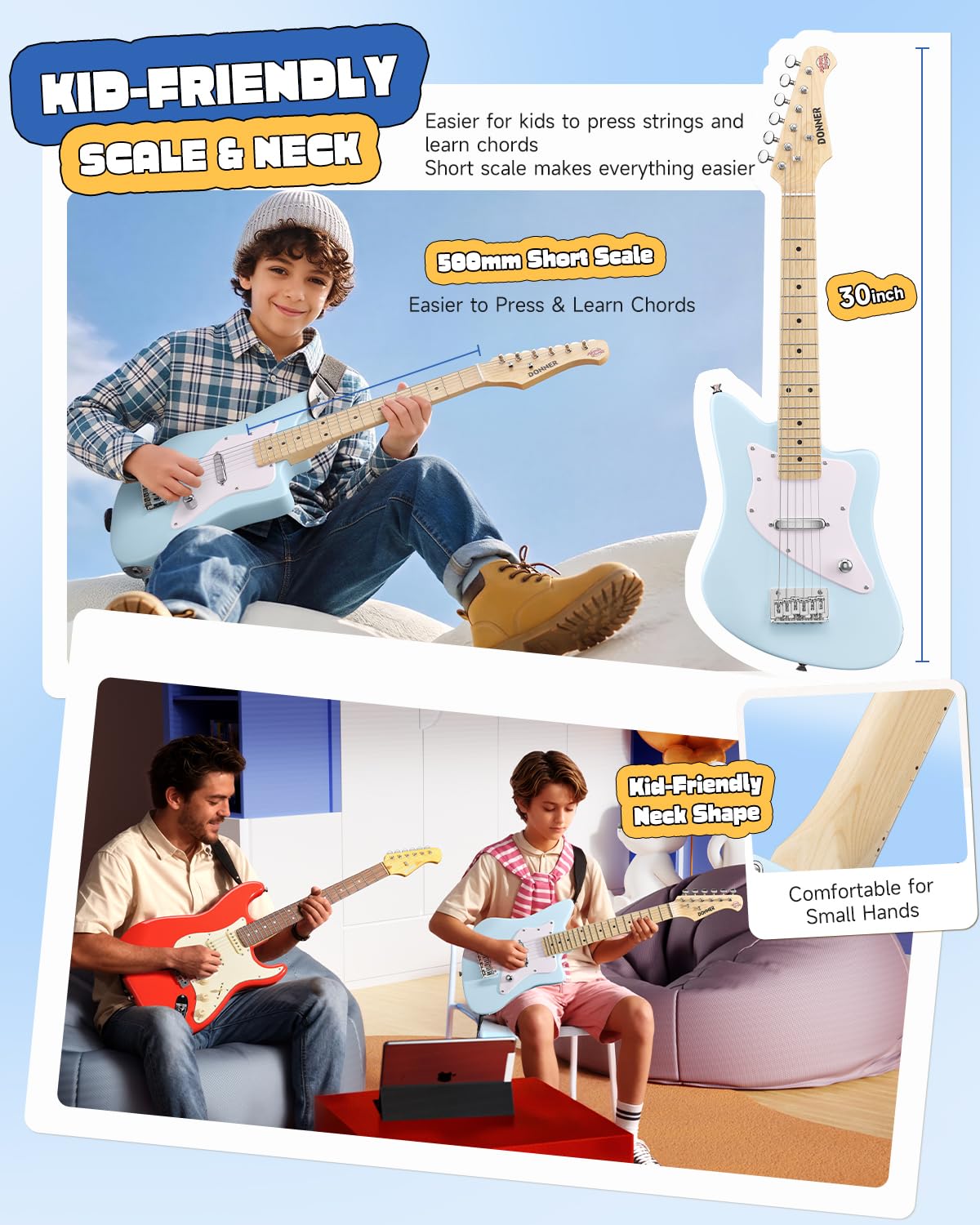 30 Inch Kids Electric Guitar Beginner Kit Blue Z581