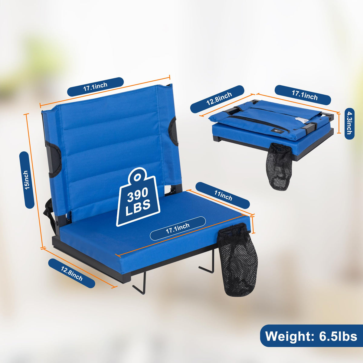 2 Pack Blue Stadium Seats for Bleachers with Back Support N802