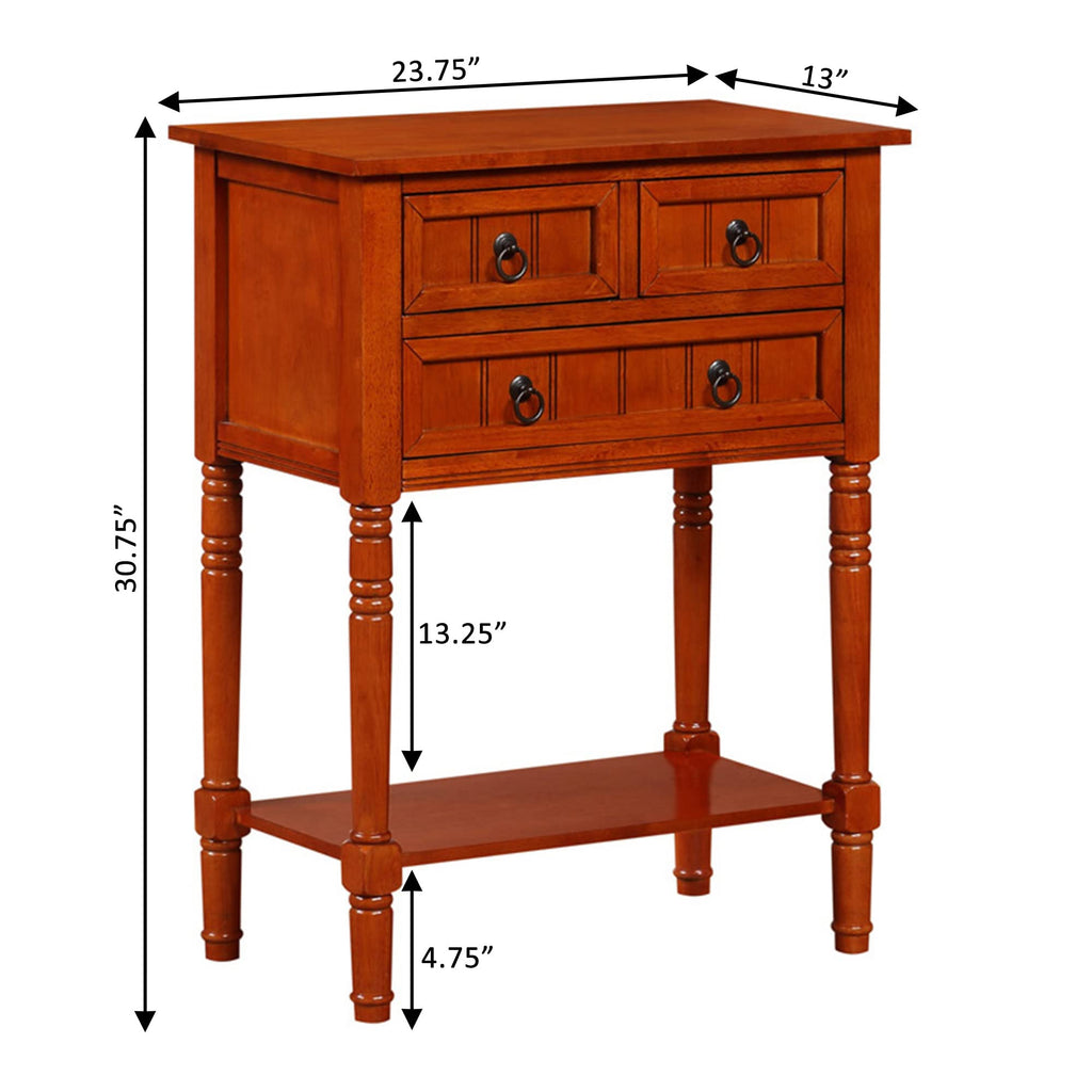 Cherry Hall Table with 3 Storage Drawers and Shelf Y589