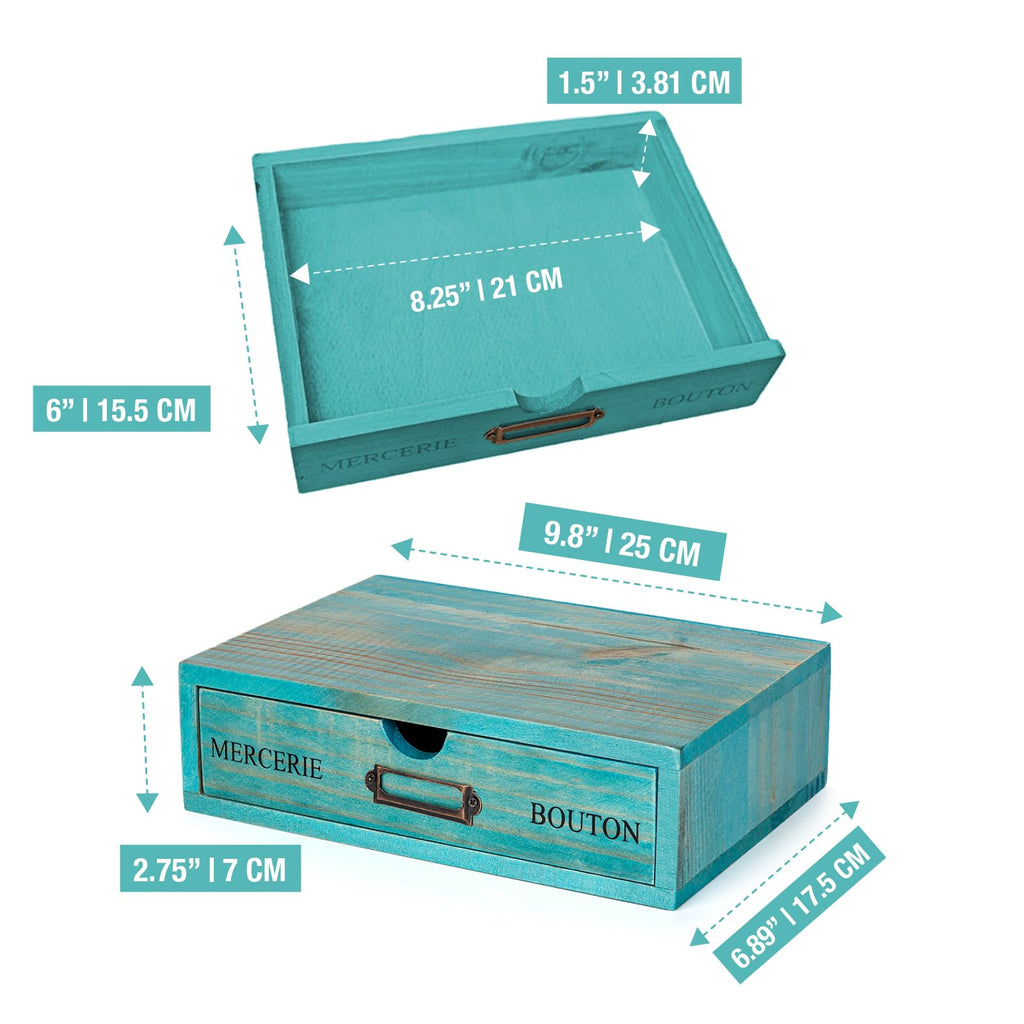Turquoise Single Drawer Wooden Organizer S11752