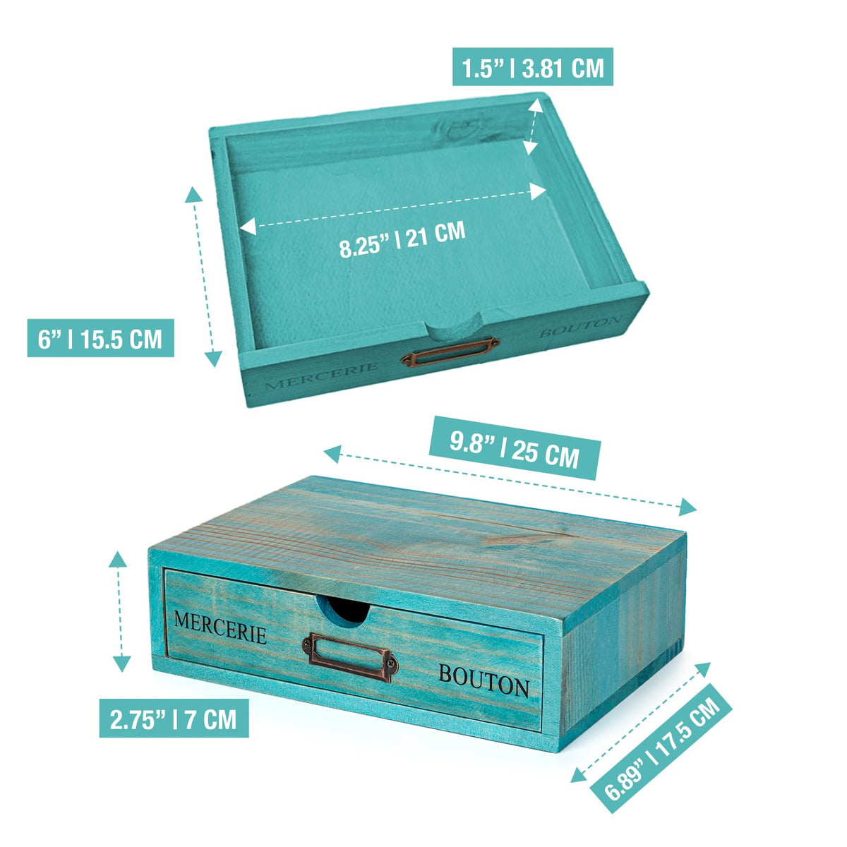 Turquoise Single Drawer Wooden Organizer S11752