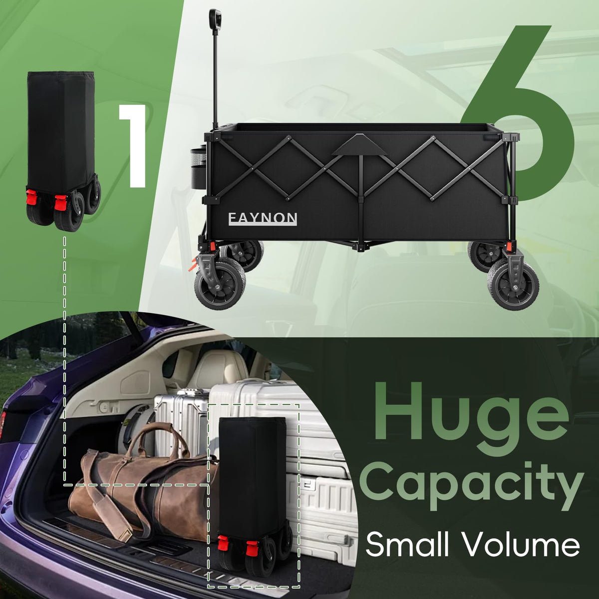 46" Collapsible Foldable Extended Wagon, 500LB Weight Capacity with 280L Heavy Duty Folding Cart, Black F148