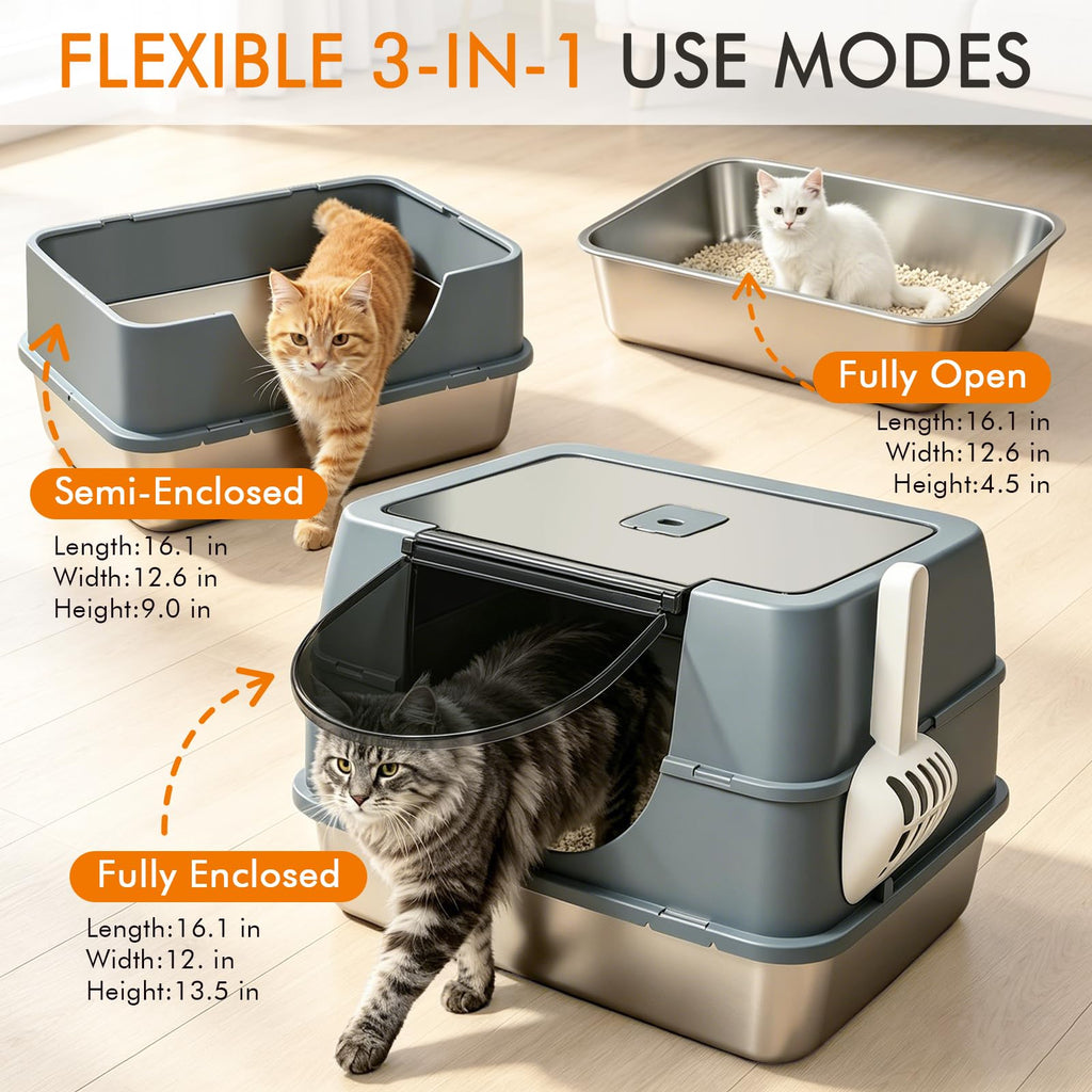 Stainless Steel Enclosed Litter Box T16590