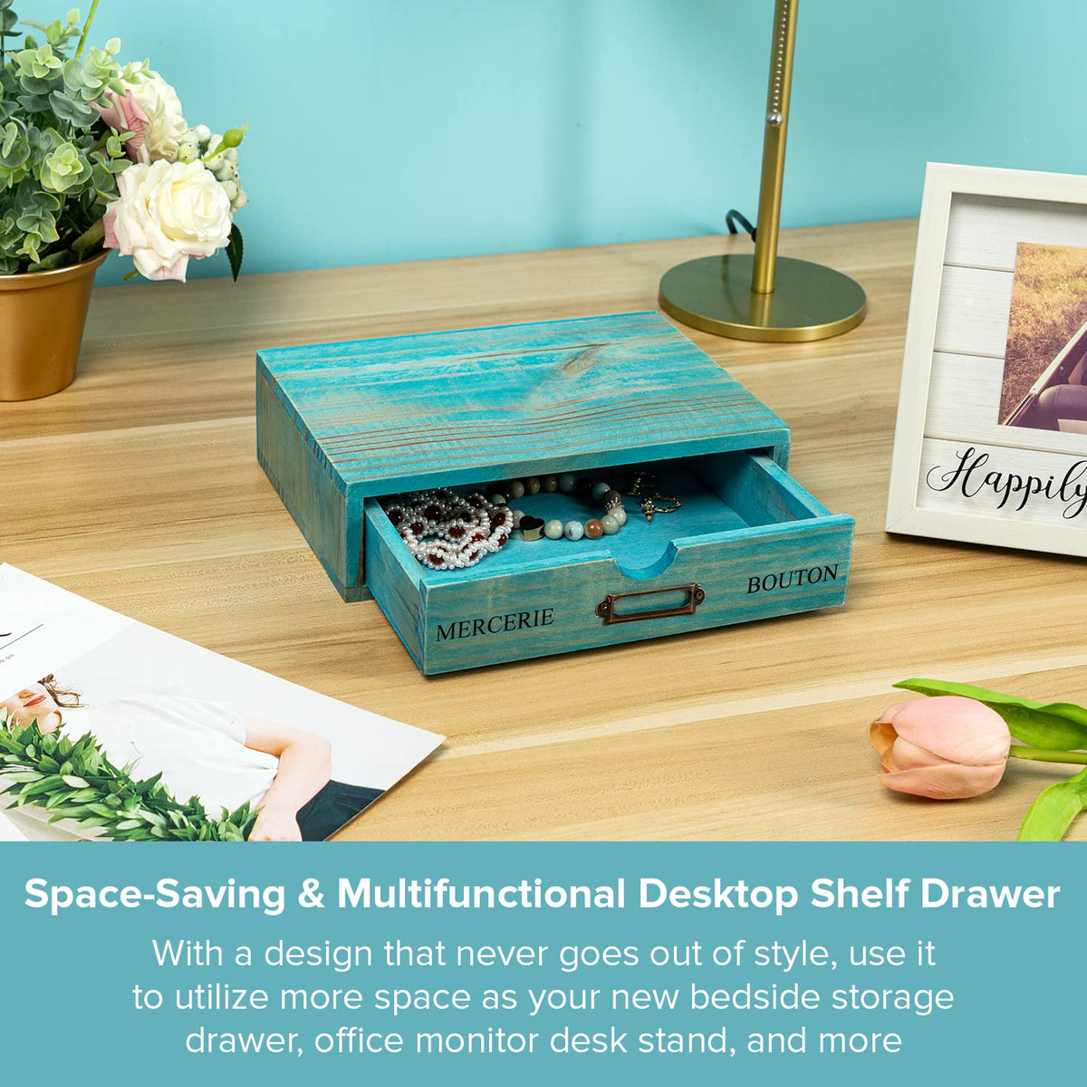 Turquoise Single Drawer Wooden Organizer S11752