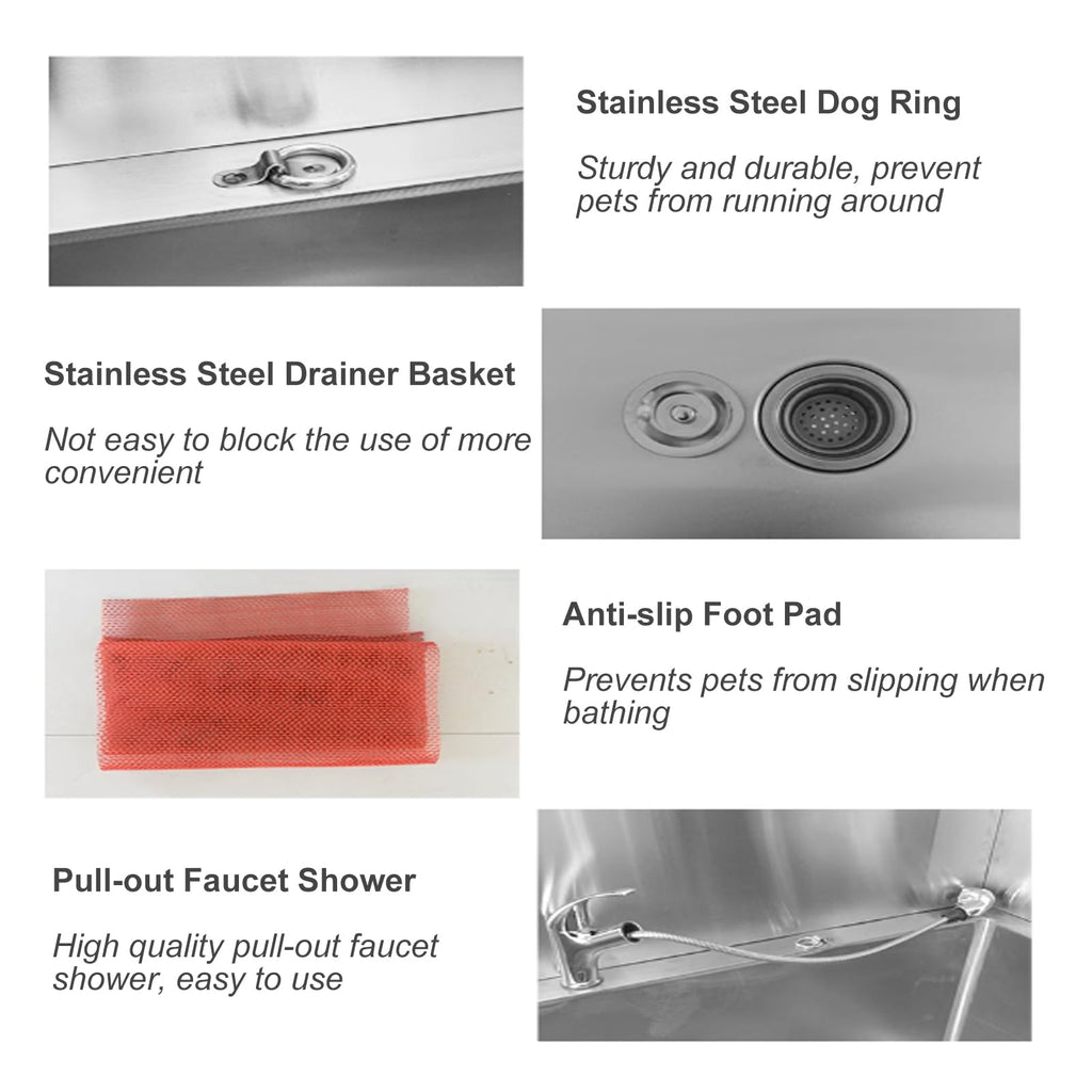 Stainless Steel Dog Grooming Bathtub with Stairs M9216