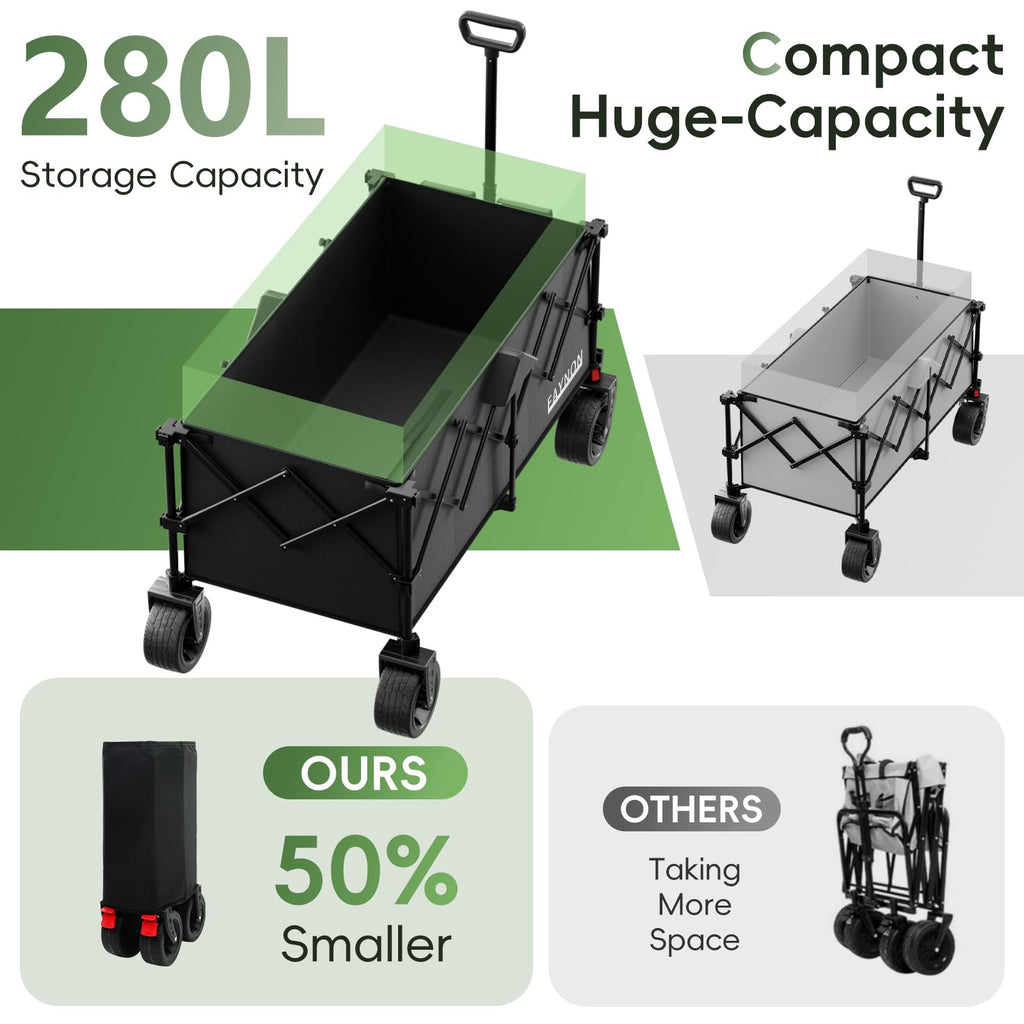 46" Collapsible Foldable Extended Wagon, 500LB Weight Capacity with 280L Heavy Duty Folding Cart, Black F148
