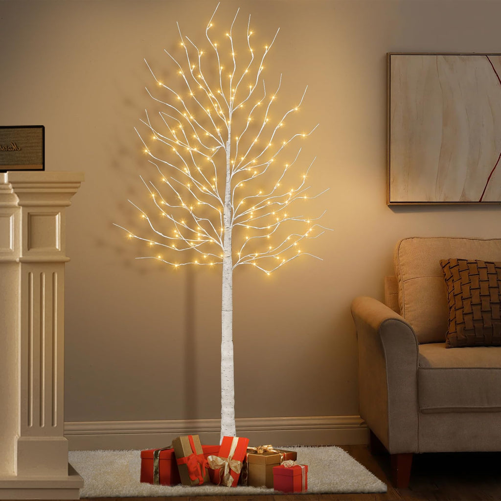 Set of 2 6 feet Lighted Birch Tree 160 LED Warm White U337740