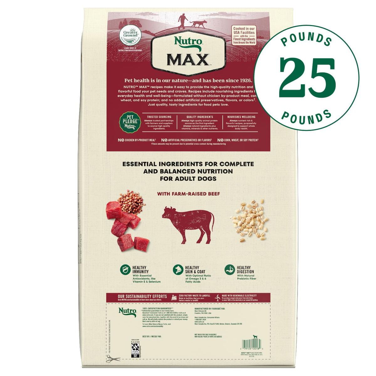 Natural Dry Dog Food Farm-Raised Beef 25 lb E13593