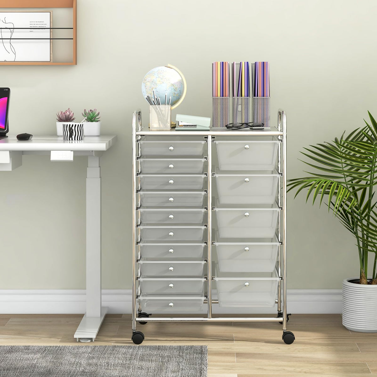 15 Drawer Rolling Storage Cart with Metal Frame D905