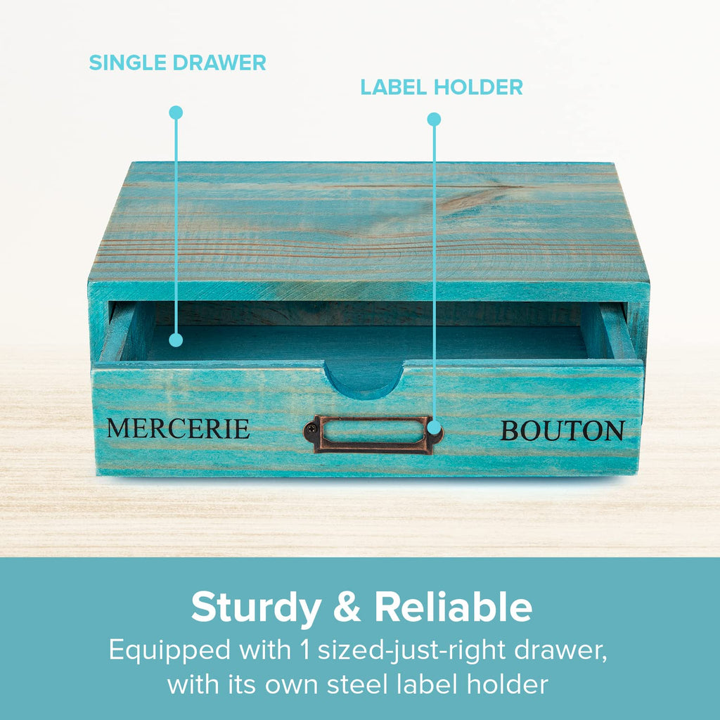 Turquoise Single Drawer Wooden Organizer S11752