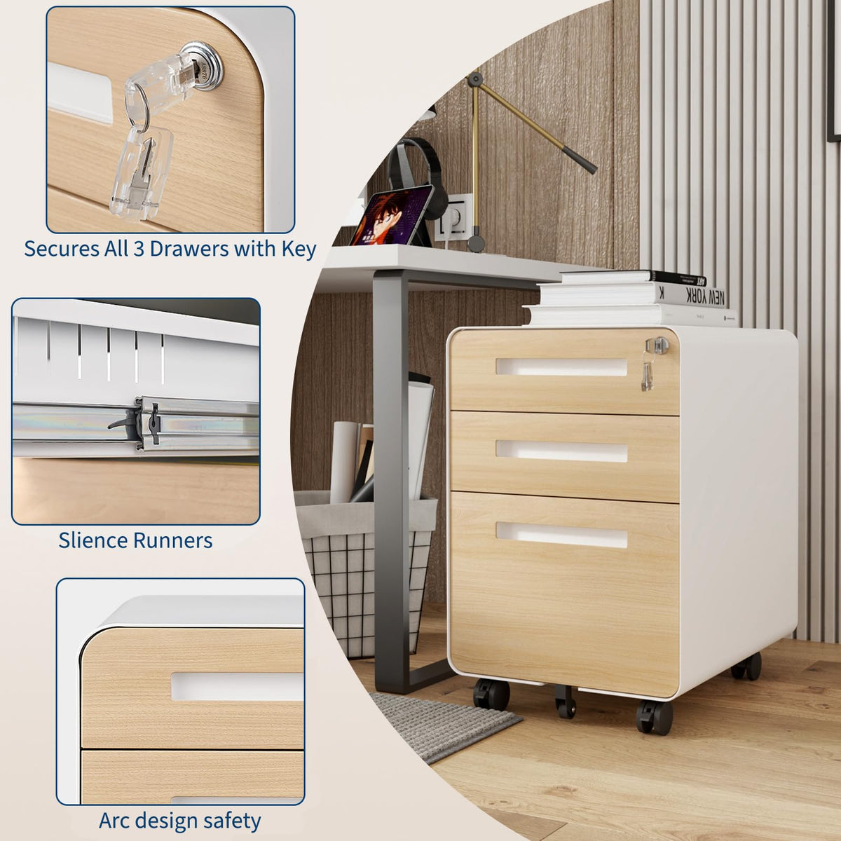 3 Drawer Mobile Metal File Cabinet with Lock O242