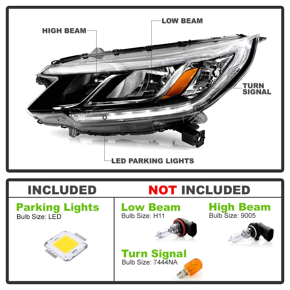 For 2015-2016 Honda CRV Halogen Type LED DRL Headlights Assembly Pair Set Left+Right Q89766