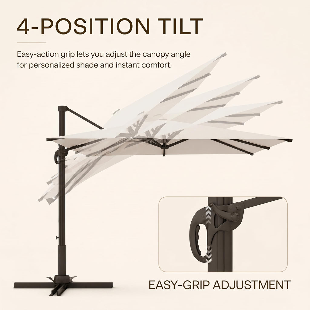 11ft Offset Cantilever Patio Umbrella with Solar Lights W878
