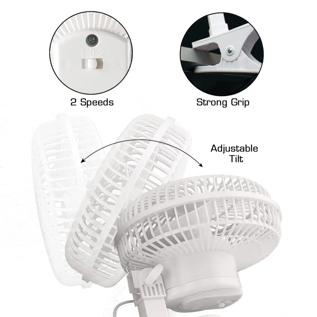 White 2-Pack 6" Clip-On Table Fan with 2 Quiet Speeds T893