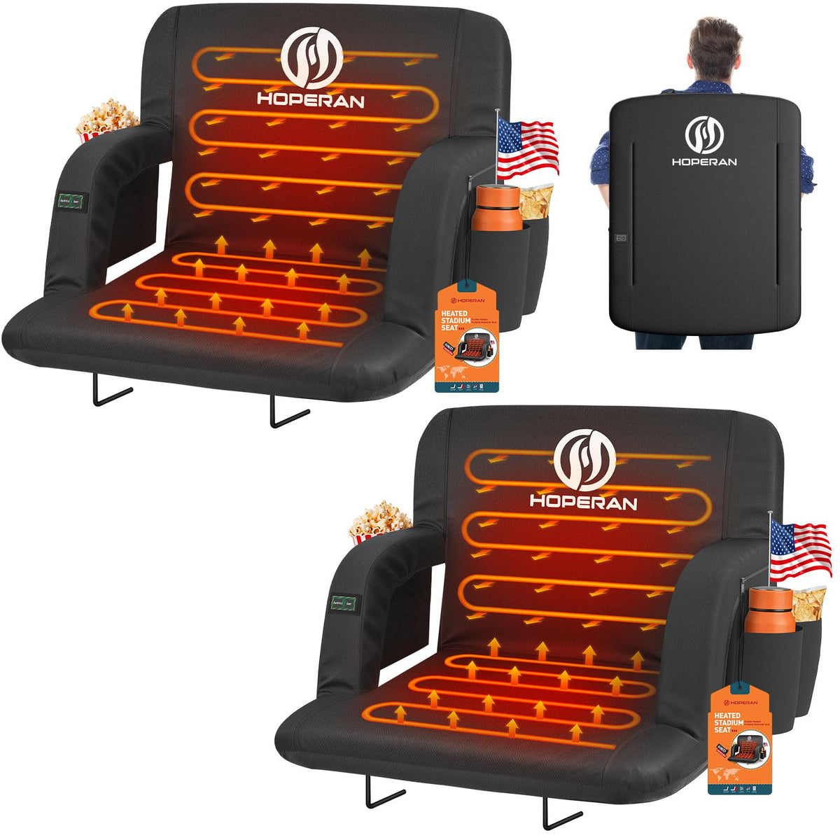 Black Heated Stadium Seats for Bleachers, 2 PCS P50348