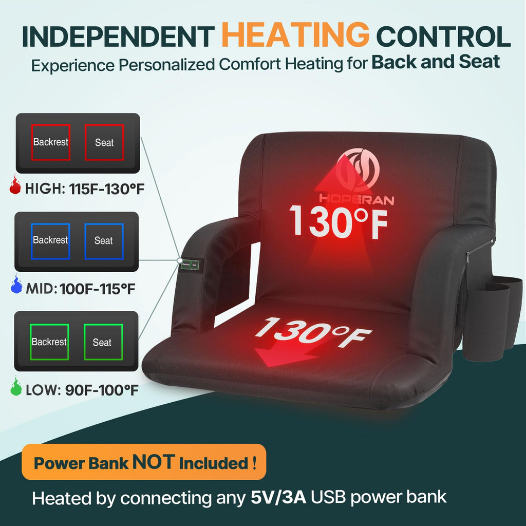 Black Heated Stadium Seats for Bleachers, 2 PCS P50348