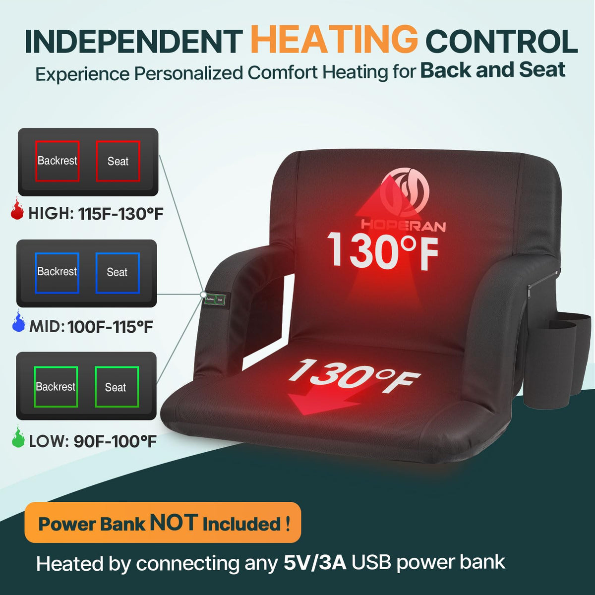 Black Heated Stadium Seats for Bleachers, 2 PCS P50348