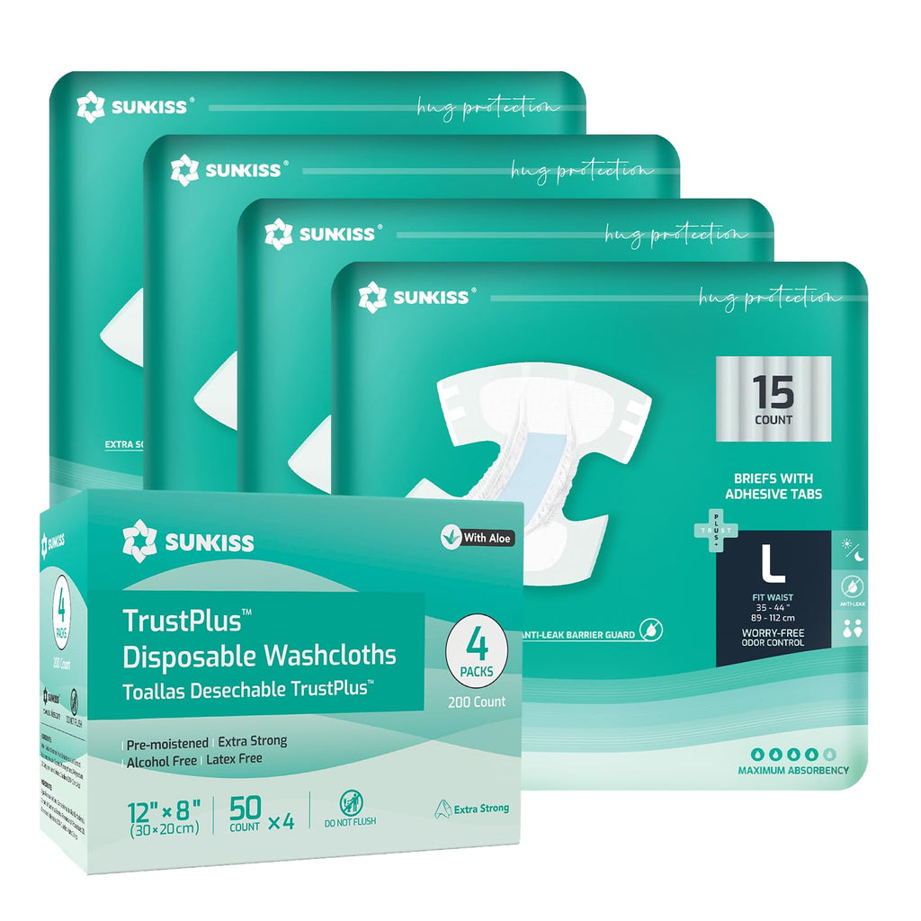 Adult Diapers Large 60 Count & Wet Wipes 200 Count Bundle M361379