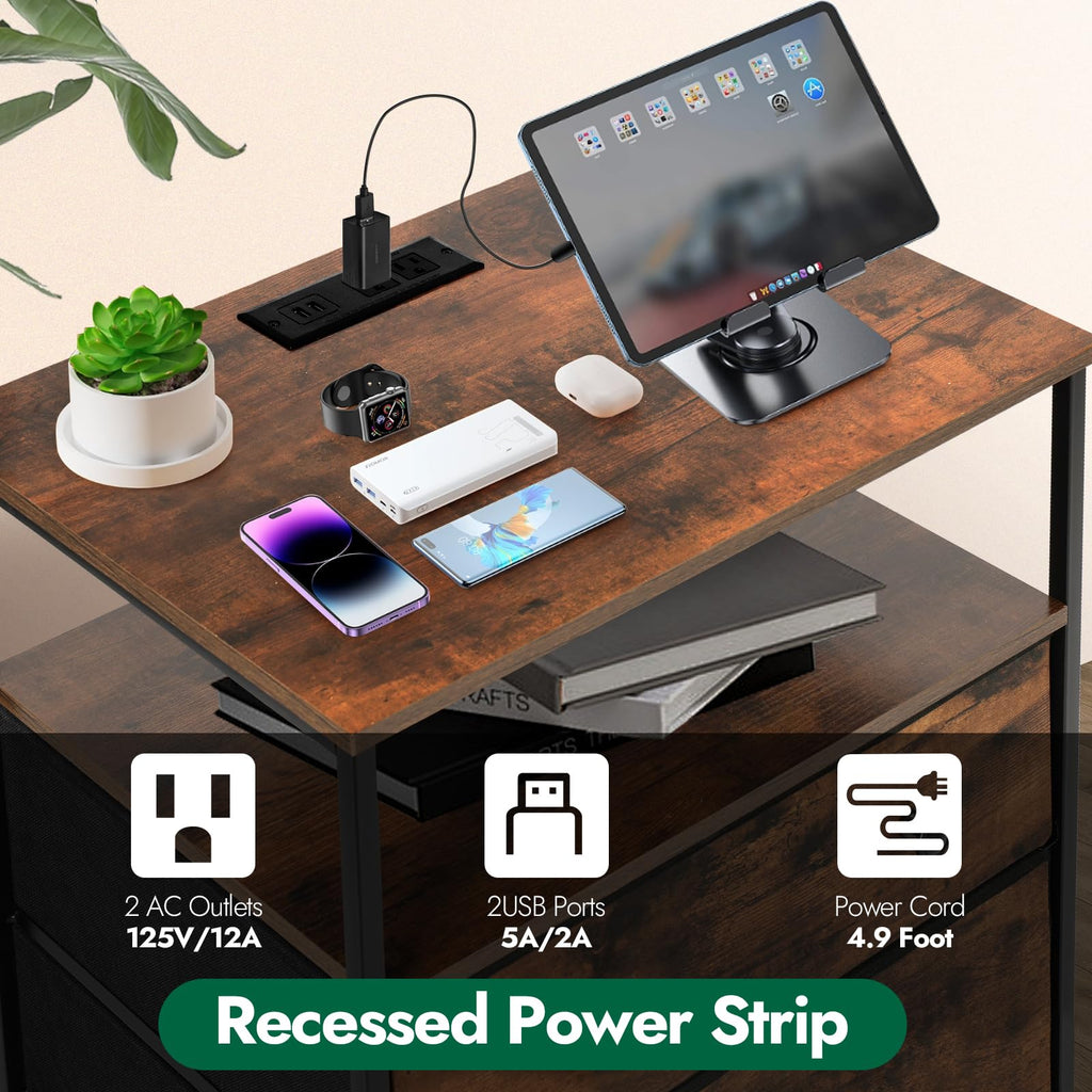 3-Drawer LED Nightstand with Charging Station K9818