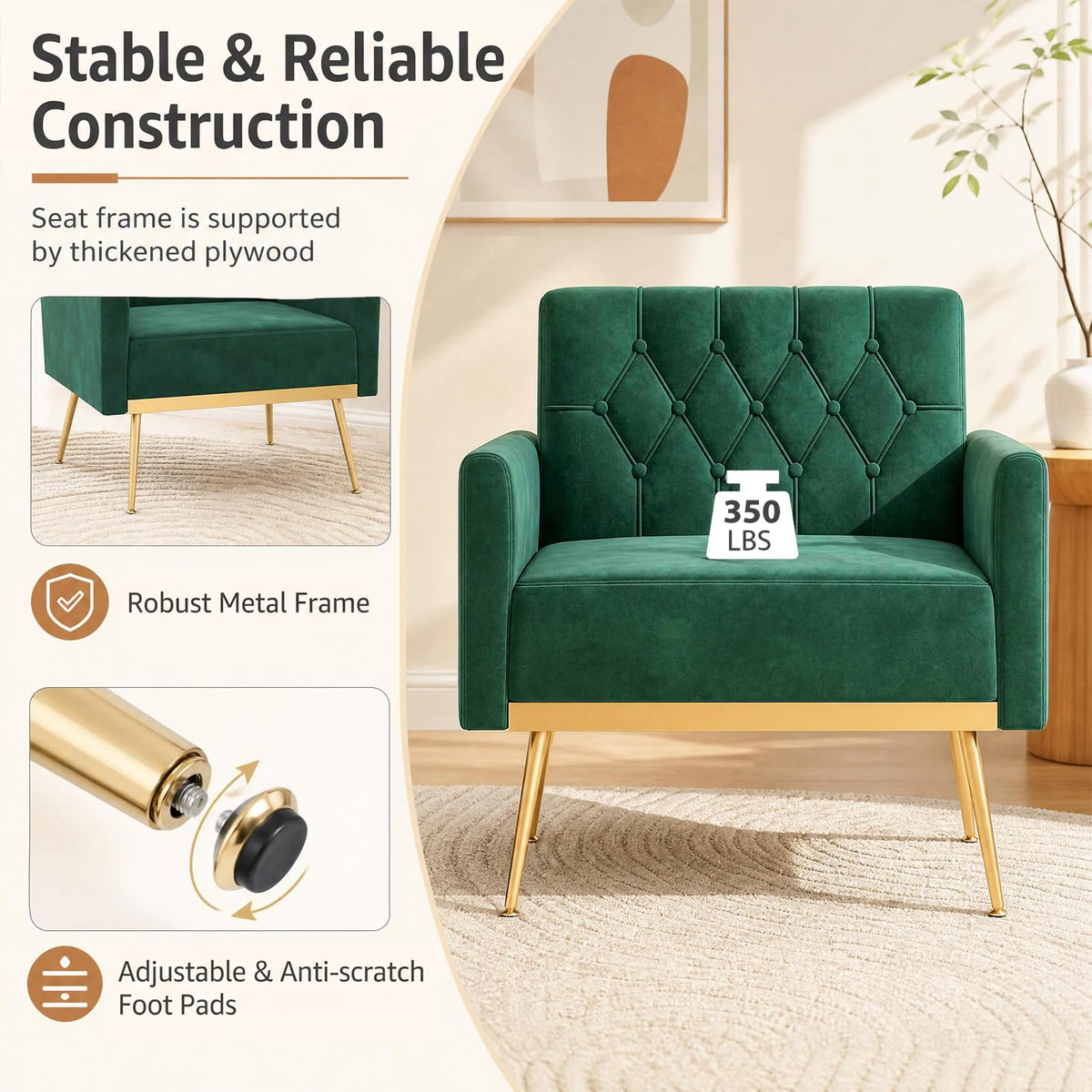 Velvet Accent Chair Set of 2 Emerald Green L58528