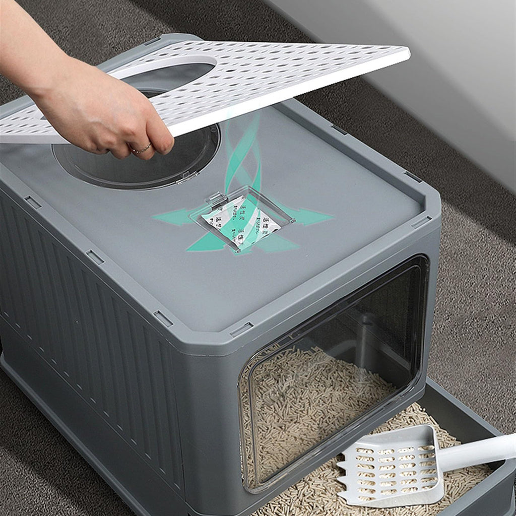 Foldable Enclosed Cat Litter Box with Lid U461