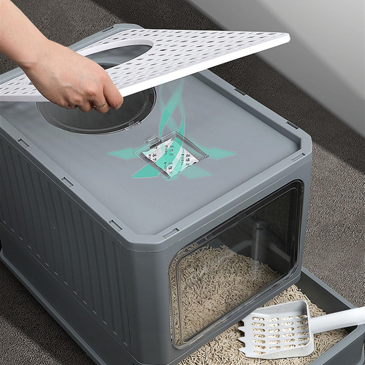 Foldable Enclosed Cat Litter Box with Lid U461