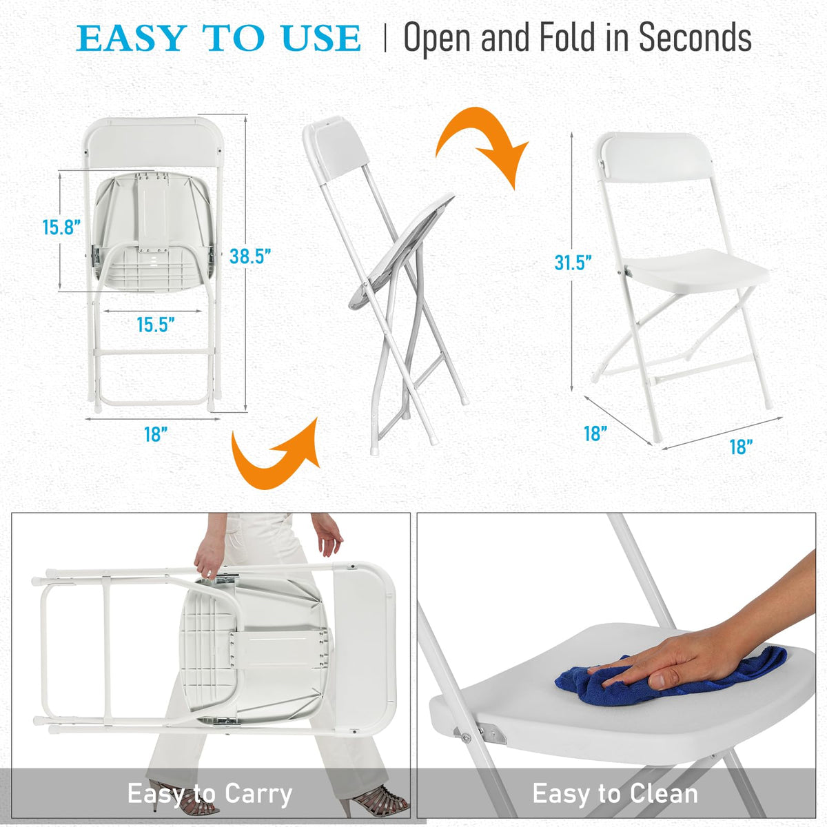 10 Pack White Plastic Folding Chairs J999