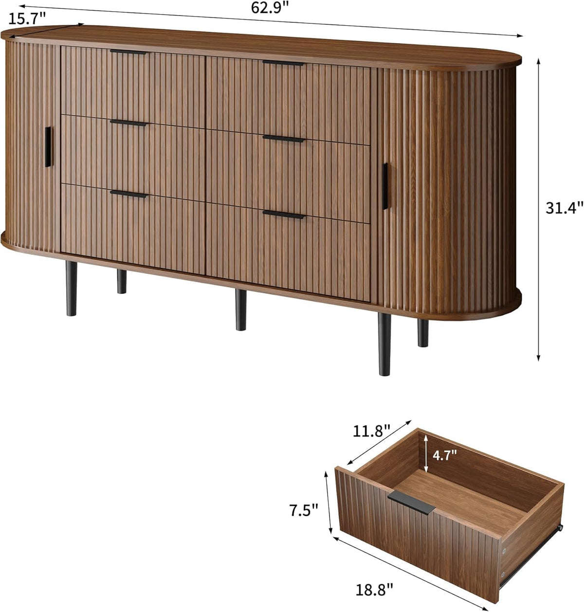 Brown 6 Drawer Wood Dresser H893