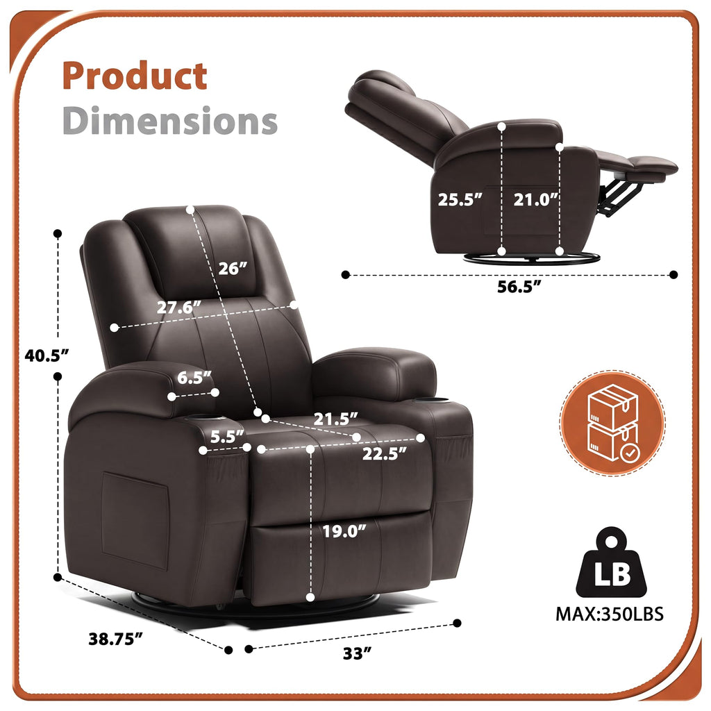 Swivel Rocker Recliner Chair with Vibration Massage M4958